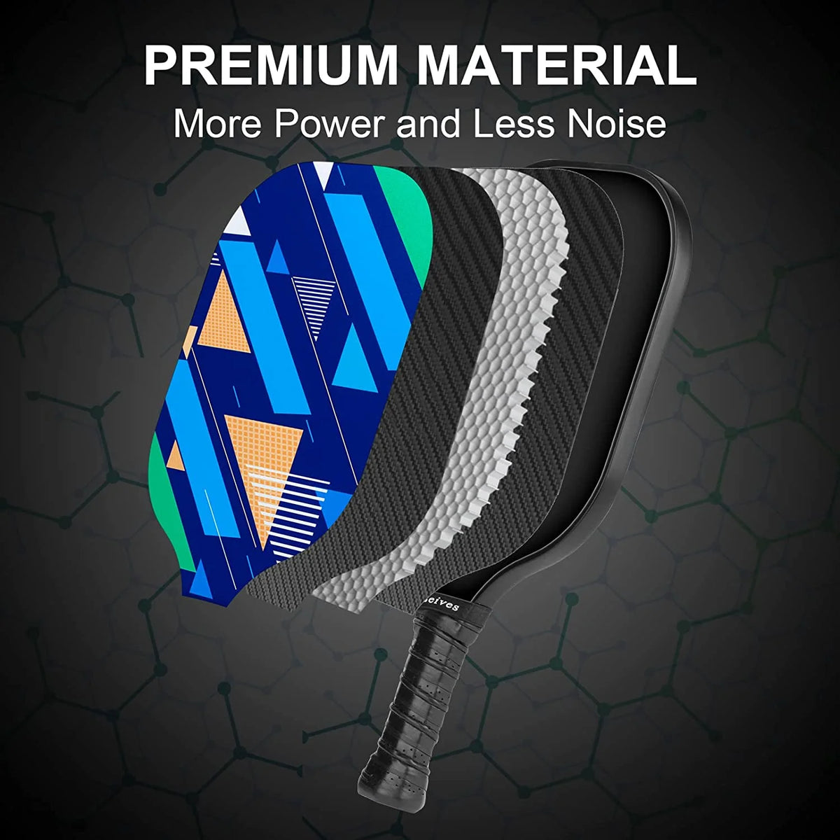 2 Multicolor Carbon Fiber Pickleball Paddles with 4 Balls and 1 Bag P306