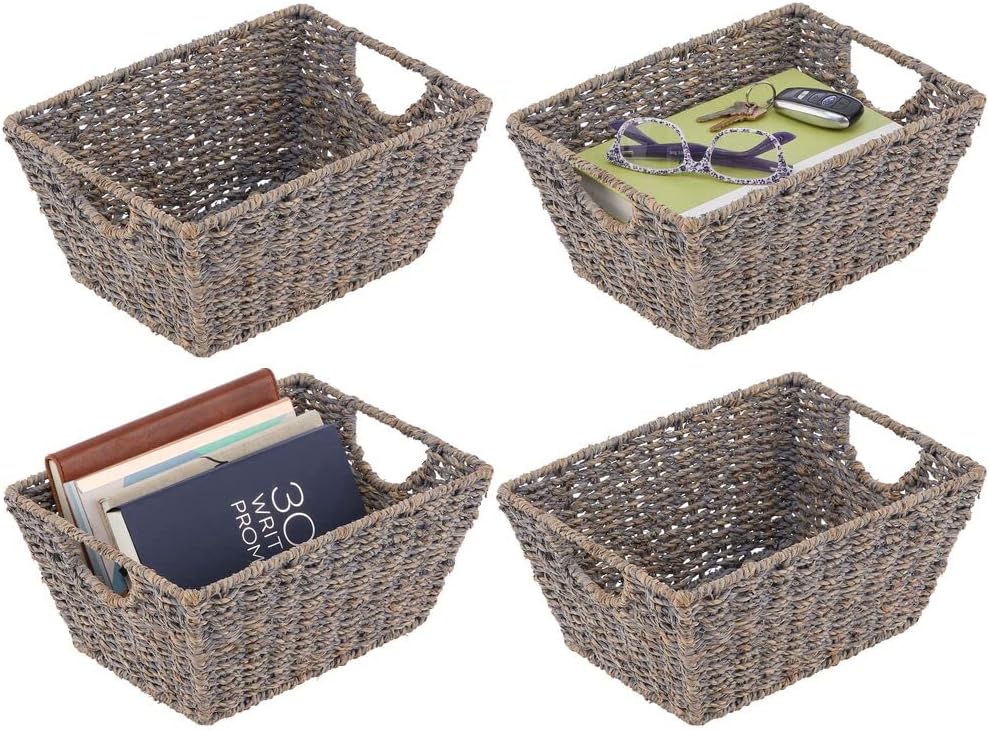 Natural Woven Seagrass Nesting Storage Organizer Basket Bin, 4 Pack V765