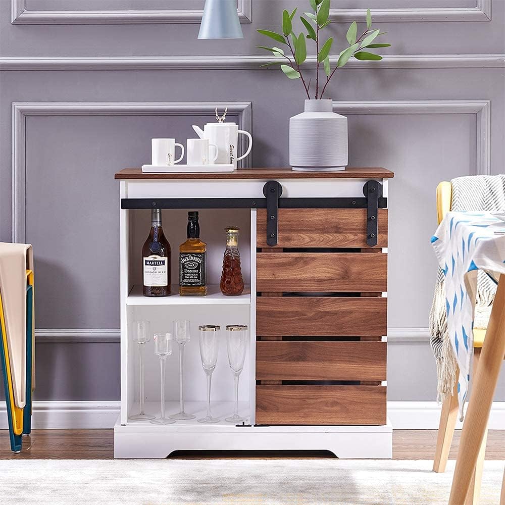 White Wooden Storage Cabinet with Drawers Shelves D489743