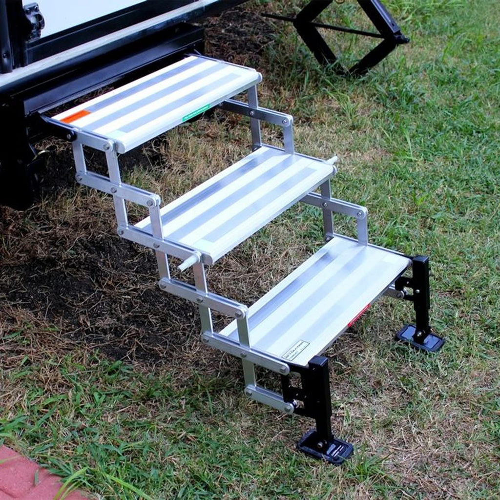 Silver Aluminum Bolt-On Folding Stairs with 3 Steps A4551