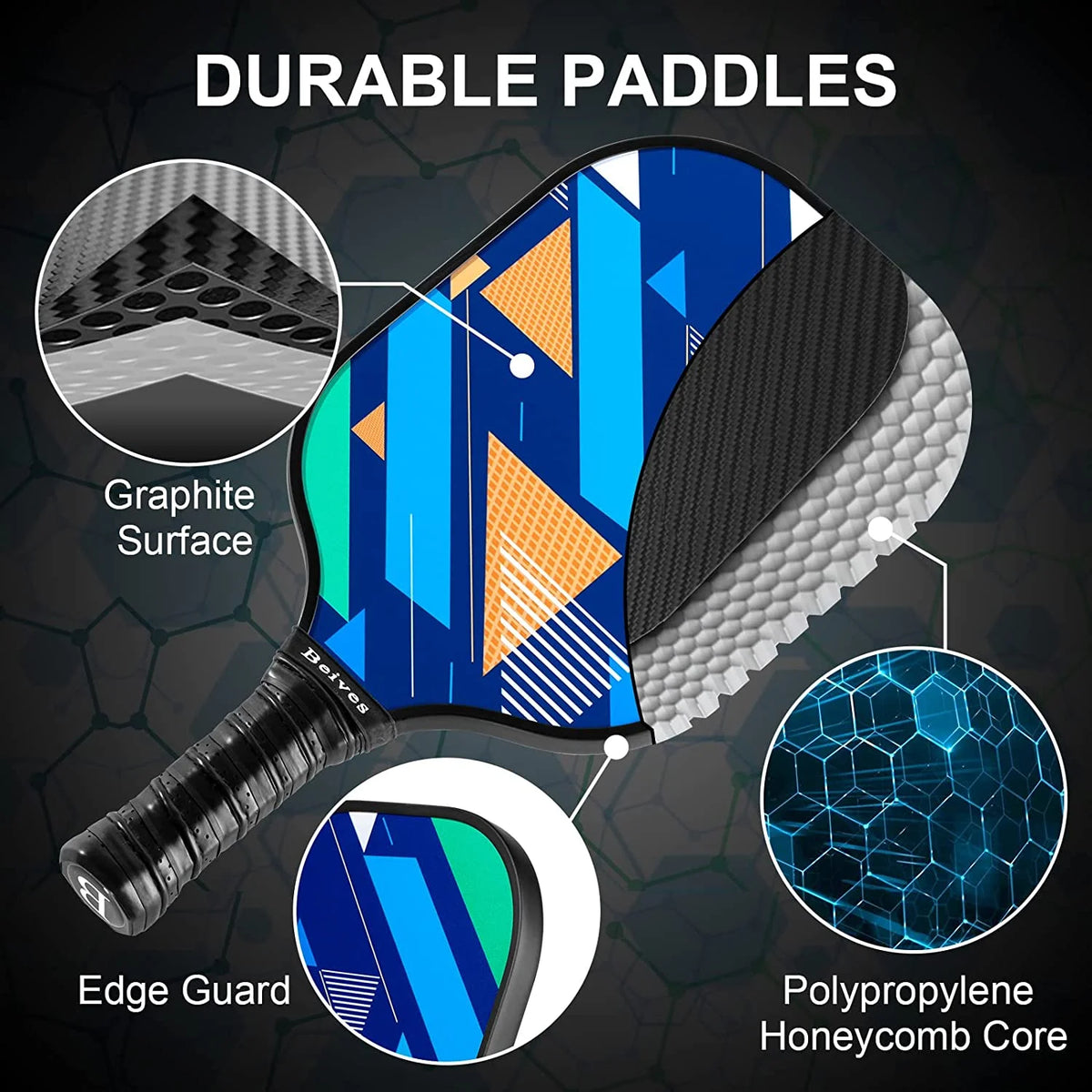 2 Multicolor Carbon Fiber Pickleball Paddles with 4 Balls and 1 Bag P306