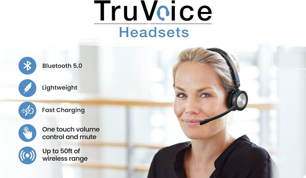 Wireless Bluetooth Headset with Noise Canceling Microphone, HD Speakers and Separate Charging Base, Pack of 2 E678928