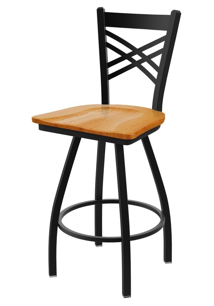 Swivel Bar Stool with Black Wrinkle Finish and Medium Oak Seat Y735892