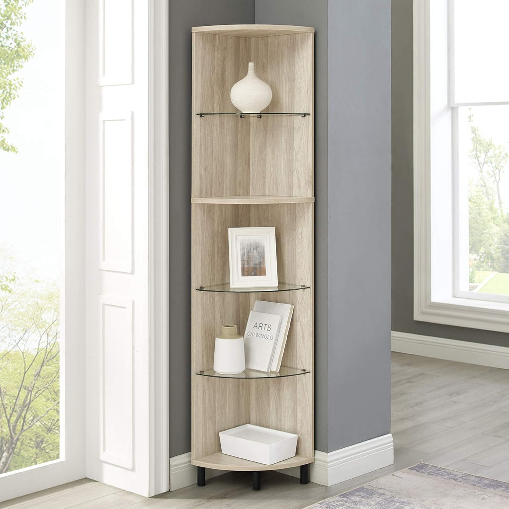 4 Glass Shelf Bookcase, 48 Inch, Dark Walnut E931
