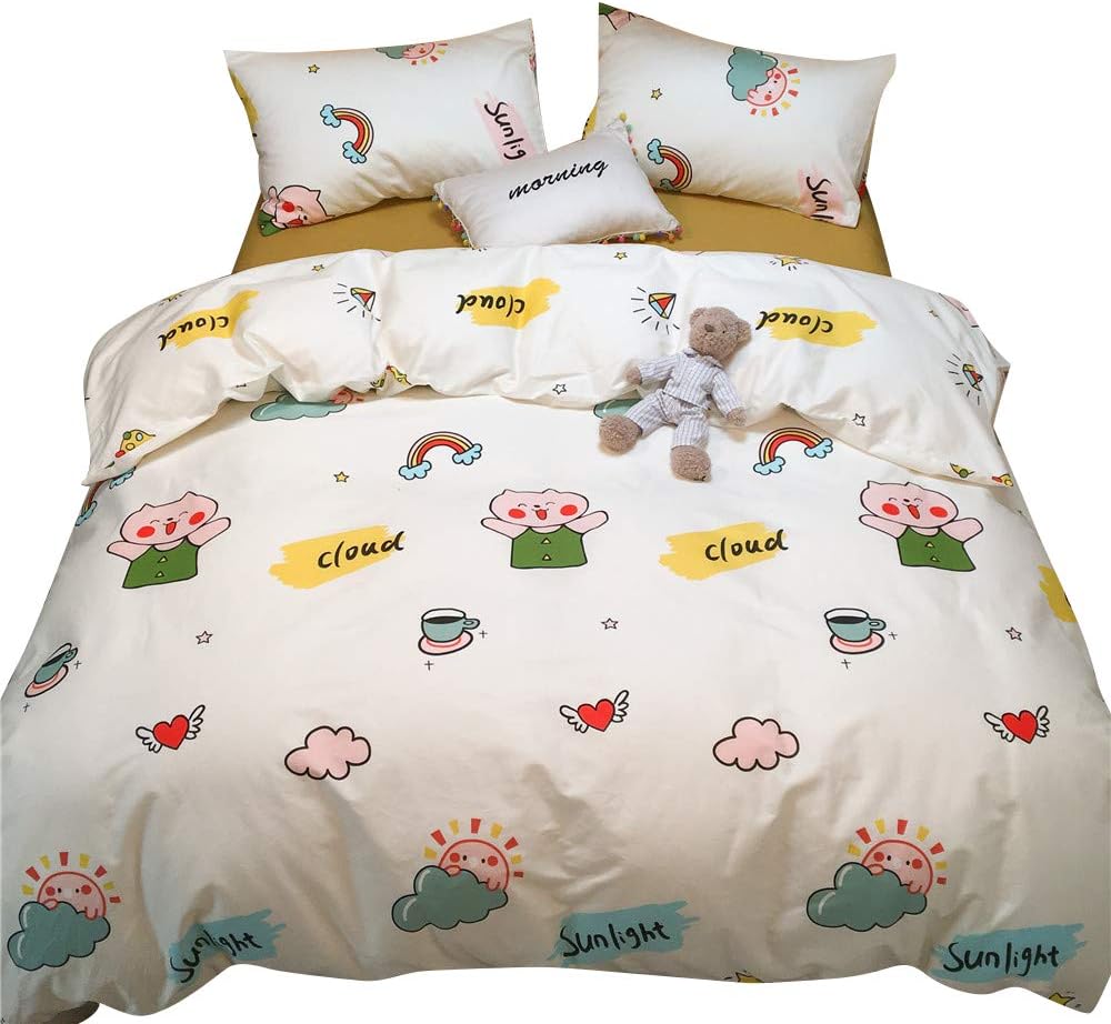 Rainbow Twin Cotton Duvet Cover with Zipper Ties, 1 Comforter Cover 2 Shams H36153