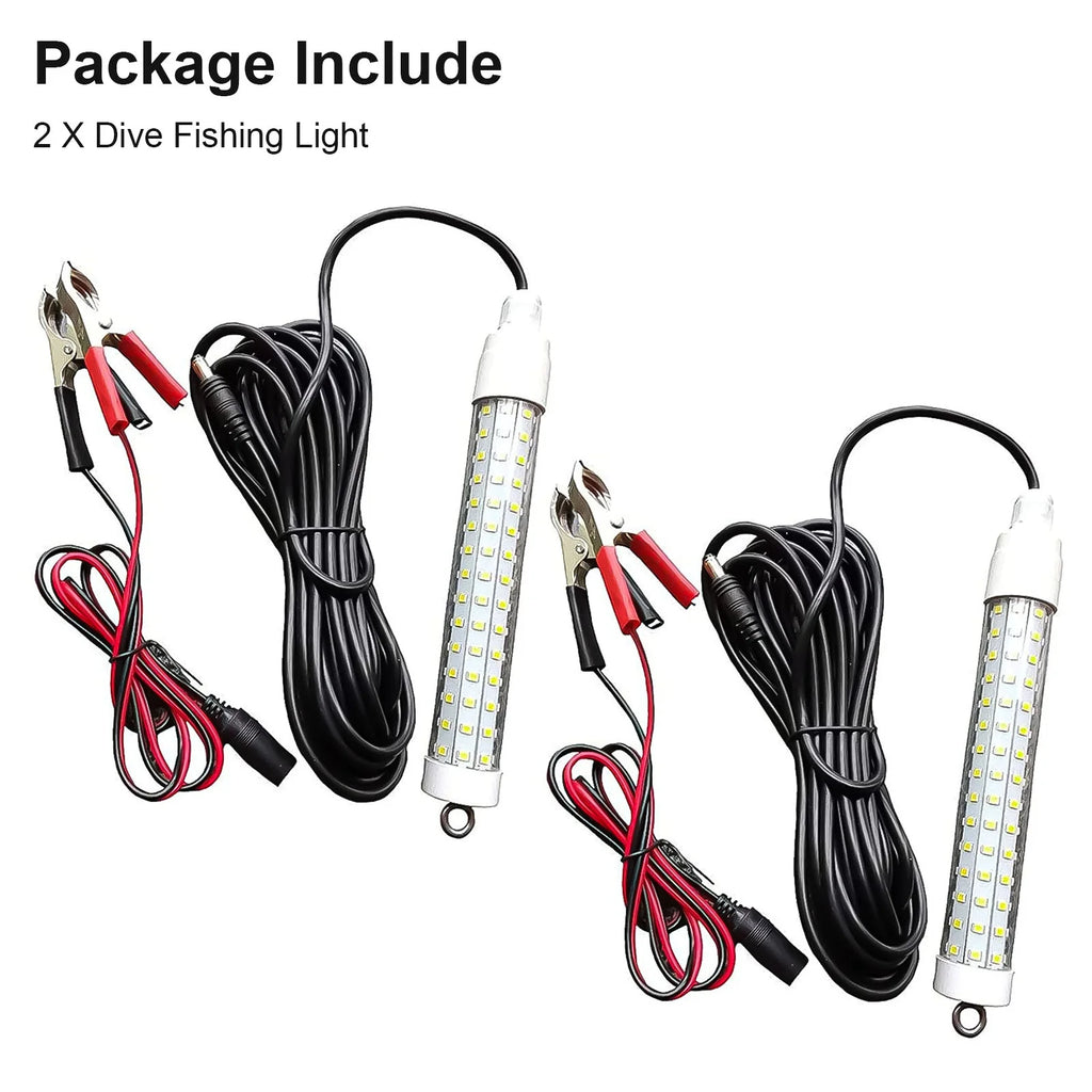 2Pcs Underwater Night Fishing Light, 12V 10.5W 120LED 1000 Lumen Green Submersible Fishing Light U26136