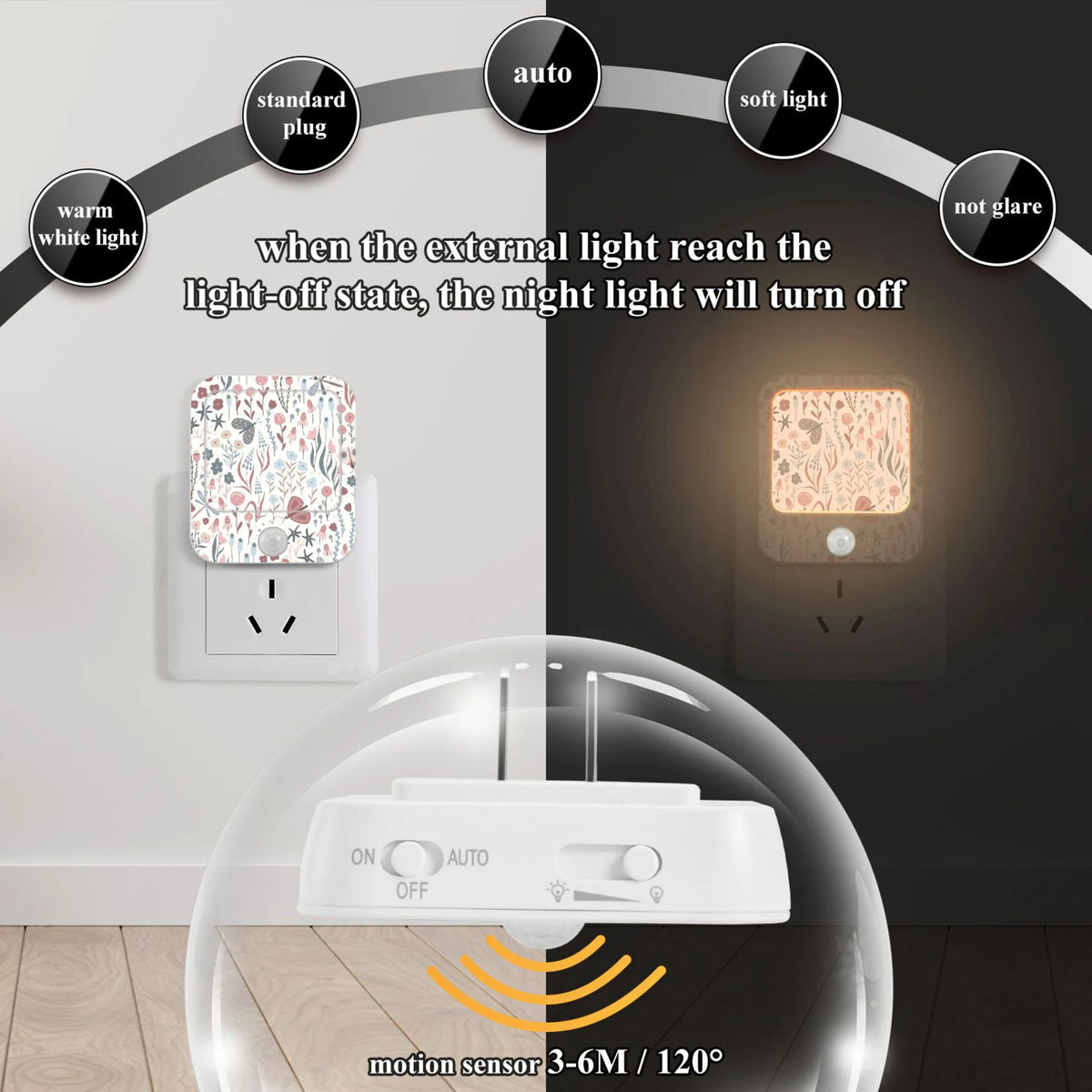 2 Pack LED Motion Sensor Night Light Plug into Wall X820918