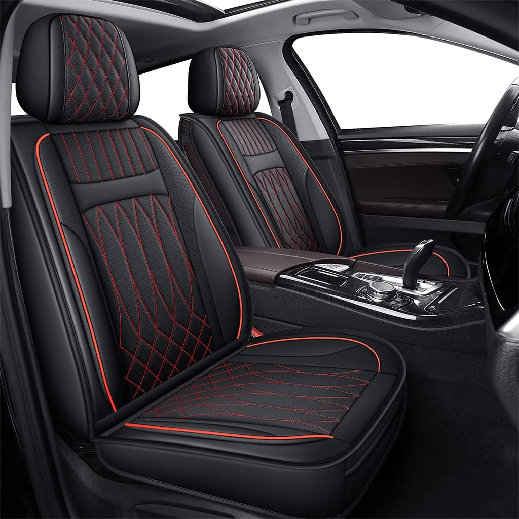 Black+Red Waterproof Leather Automotive Seat Covers G776949