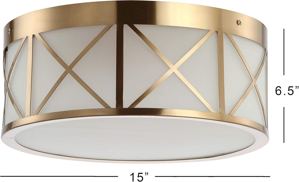 15 Drum Metal/Glass Flush Mount, Brass Gold J513