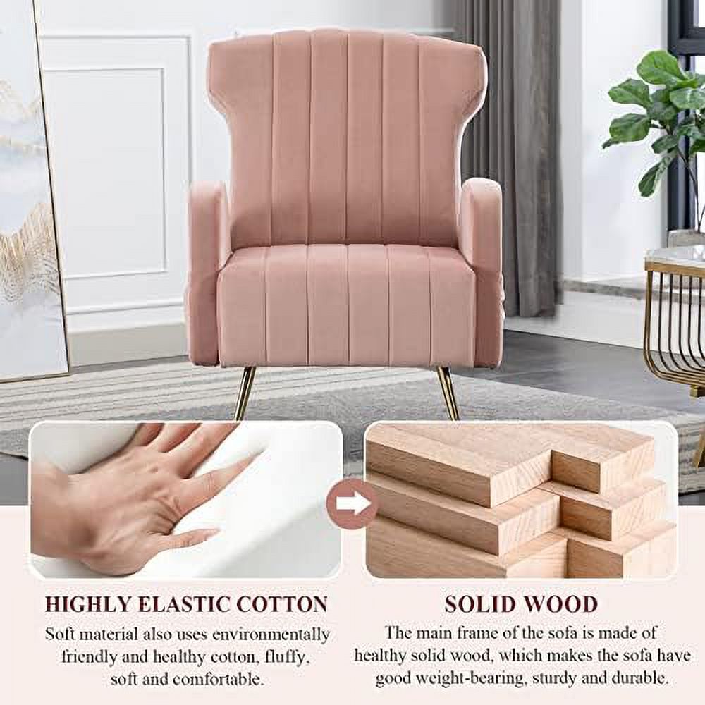 Brown Velvet Wing Back Accent Chair with Metal Gold Legs B335386