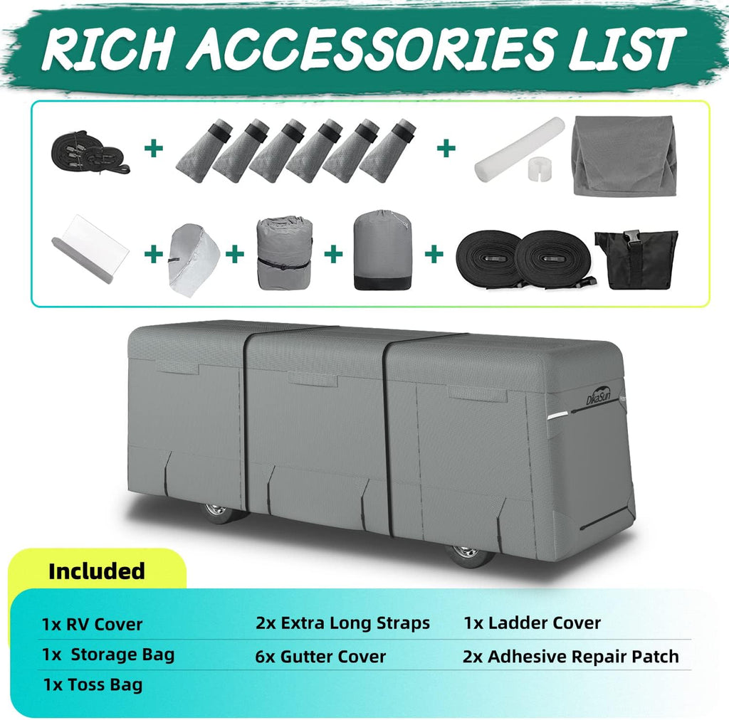 RV Cover for 31'-34' with 2Pcs Extra Straps & 6 Gutter Covers Grey D242129