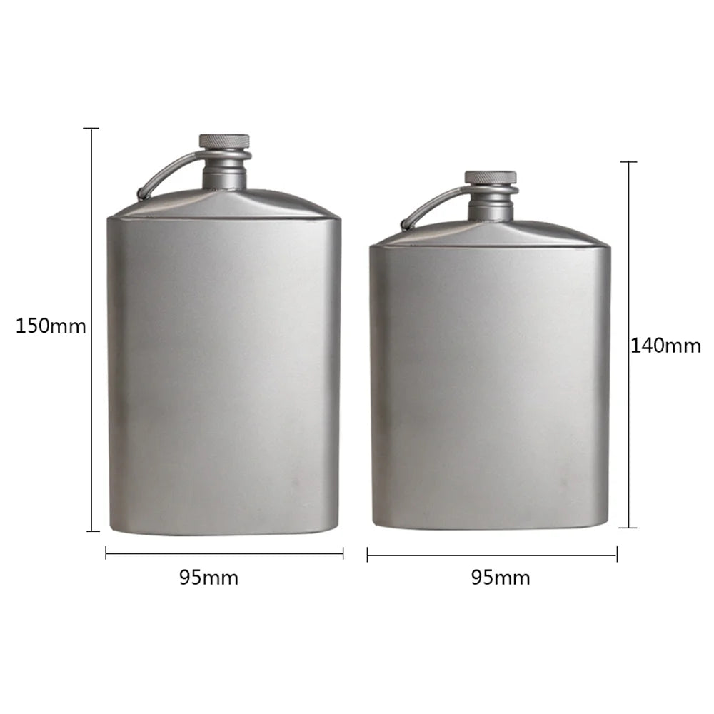 Titanium Flask Hip Flagon with Screw Cap Clip Ultralight Hydration Flat Bottle with Ti Funnel T444598
