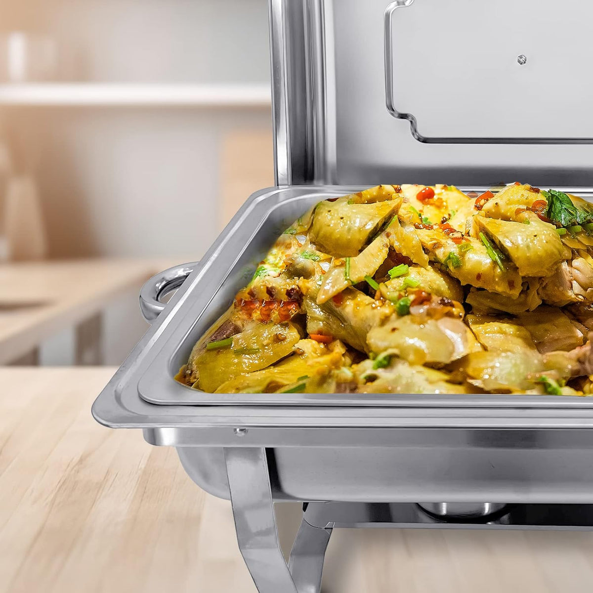 Chafing Dish Buffet Set 4 Pack 8QT Half Size Food Warmer Chafer Complete Set with Water Pan, Chafing Fuel Holder P320