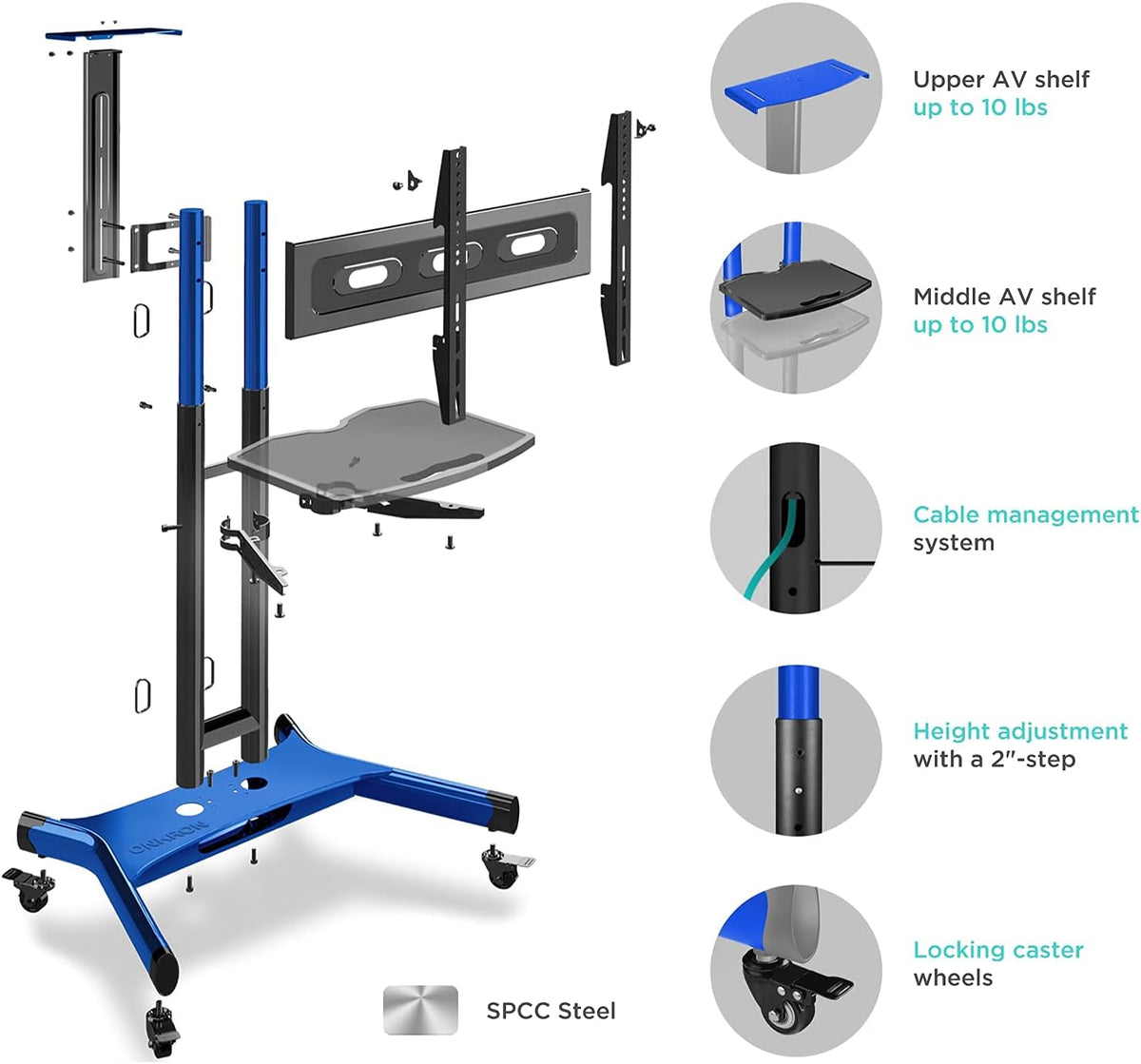 Mobile TV Stand Rolling TV Cart for 40” – 70” Flat Curved Screen TV with Wheels Shelves I477