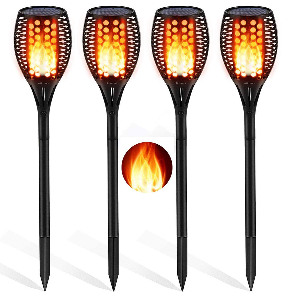 Solar Torch Lights Waterproof Flickering Flame Torches K4855