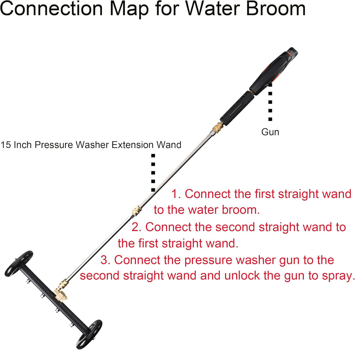16 Inch Underbody Car Wash Water Broom with 3 Pieces Extension Wand, 4000 PSI E38797