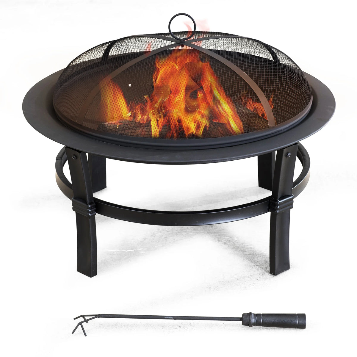 Black Steel Outdoor Fire Pit with Spark Screen and Fire Poker Z89779