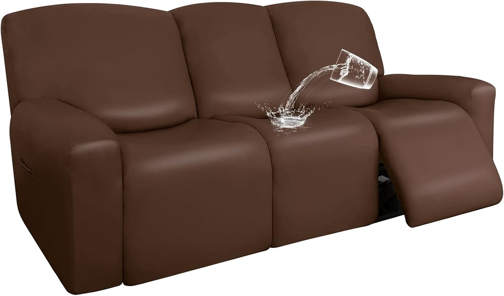 Navy PU Leather Recliner Sofa Slipcovers, 8 Pieces Stretch Furniture Protector L5631