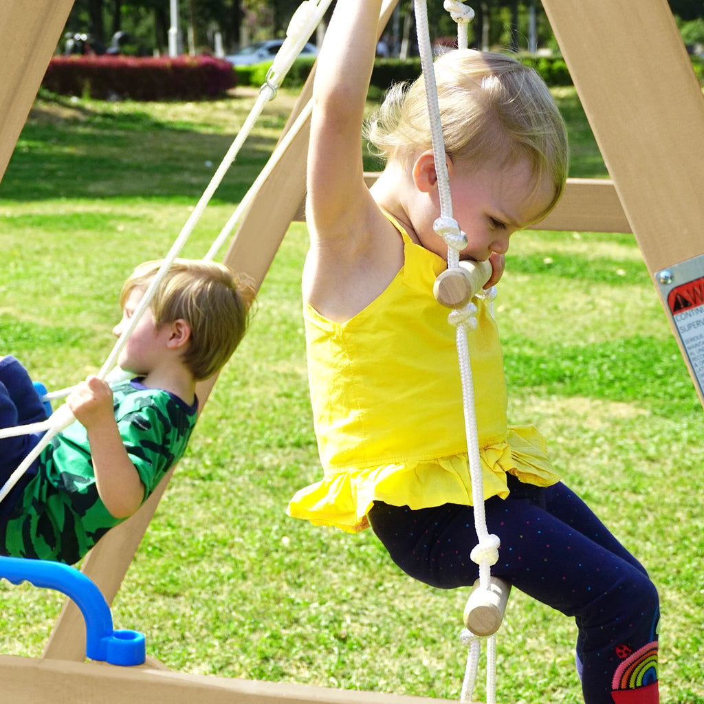 Wooden Swing Set with Slide and Climbing Rope F801415