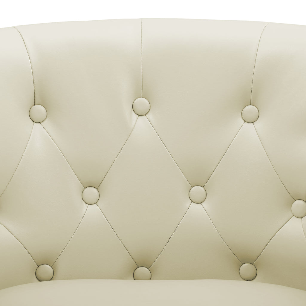 Cream Faux Leather Barrel Loveseat N496