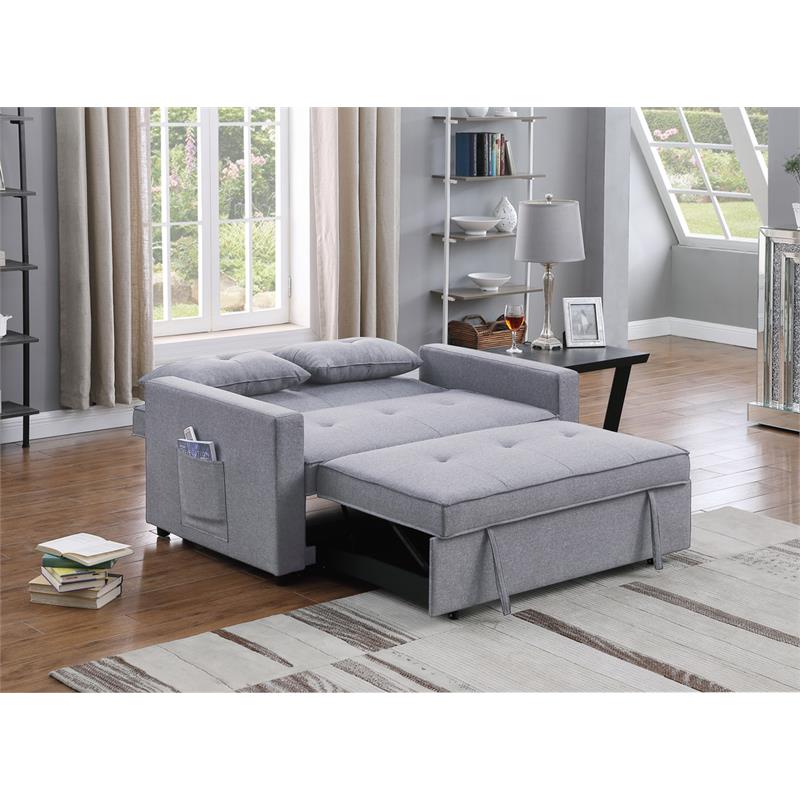 Light Gray Linen Fabric 3-in-1 Convertible Sleeper Loveseat U23678