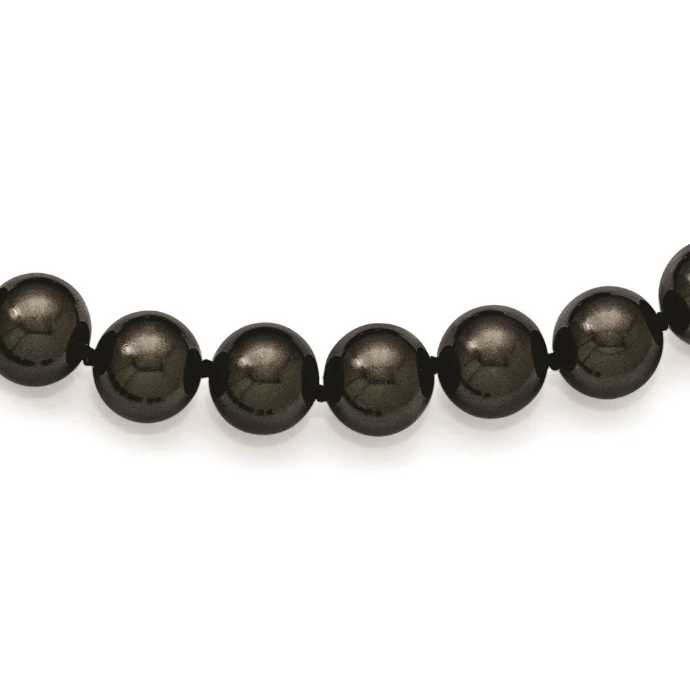 925 Sterling Silver Rhodium-plated 10-11 mm Black Imitation Shell Pearl Hand-knotted Necklace 18" F7313