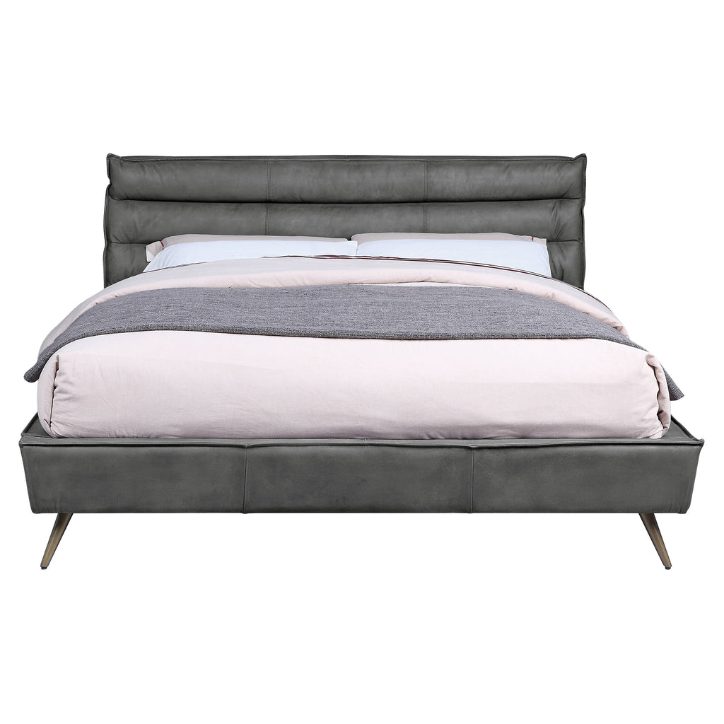 Queen Bed in Gray Top Grain Leather R638