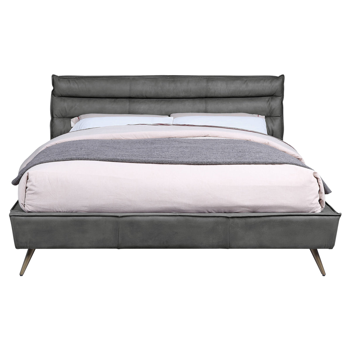 Queen Bed in Gray Top Grain Leather R638
