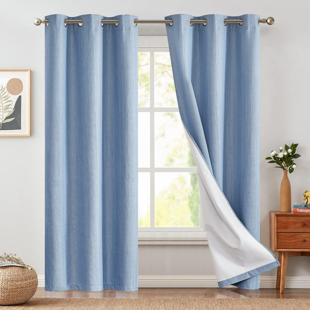 Grey Blackout Curtains 63 Inch Length 2 Panels Grommet Top Drapes M7044