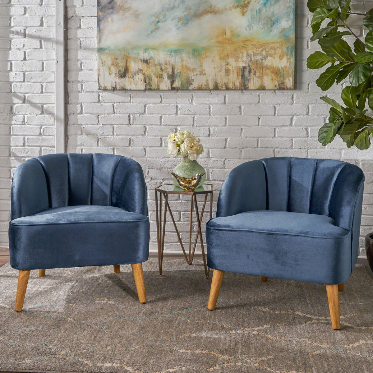 Seafoam Blue Velvet Club Chairs (Set of 2) E4992
