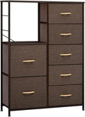 Brown 7 Drawer Fabric Dresser with Shelves U471394