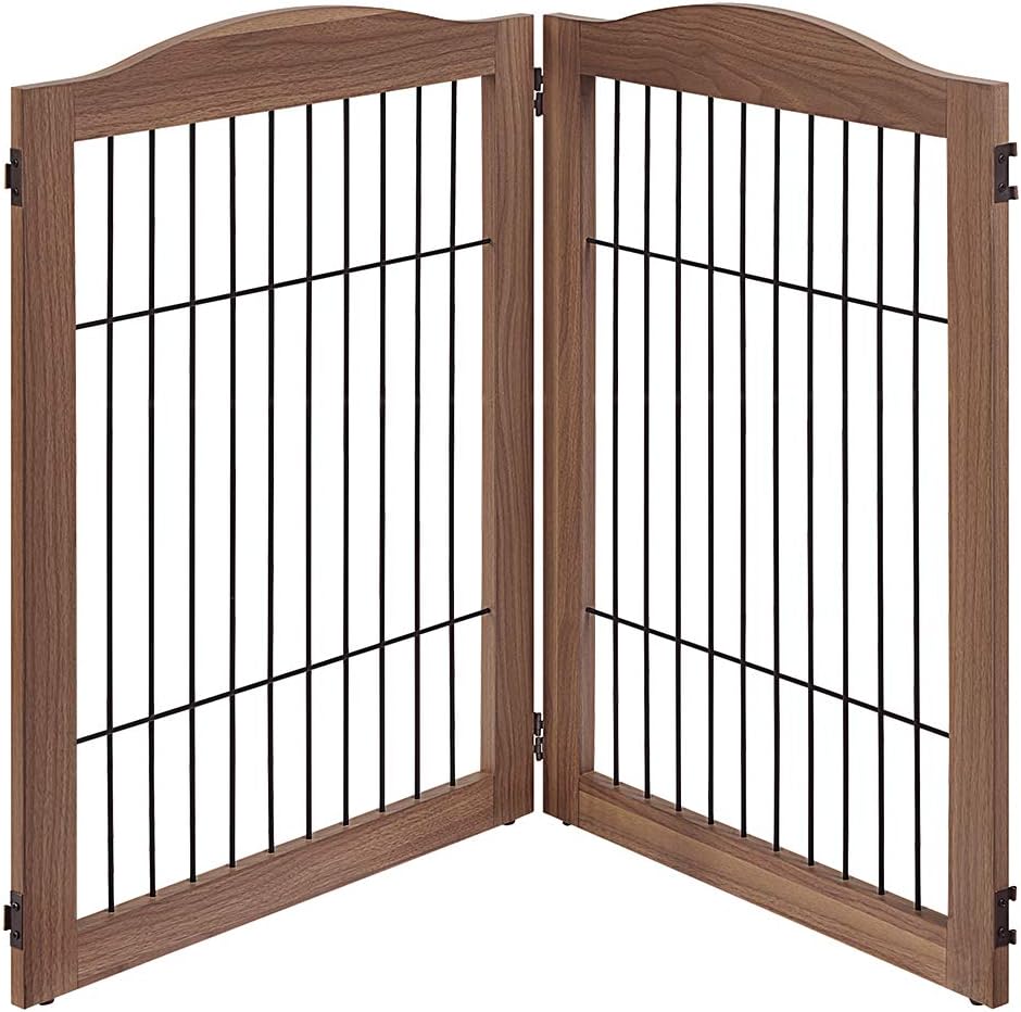 6 Panels Extra Wide Freestanding Walk Through Dog Gate with 4 Support Feet T55966
