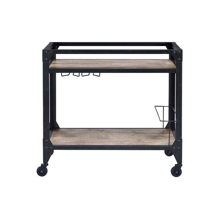 Rustic Oak & Charcoal Wood Serving Cart S702