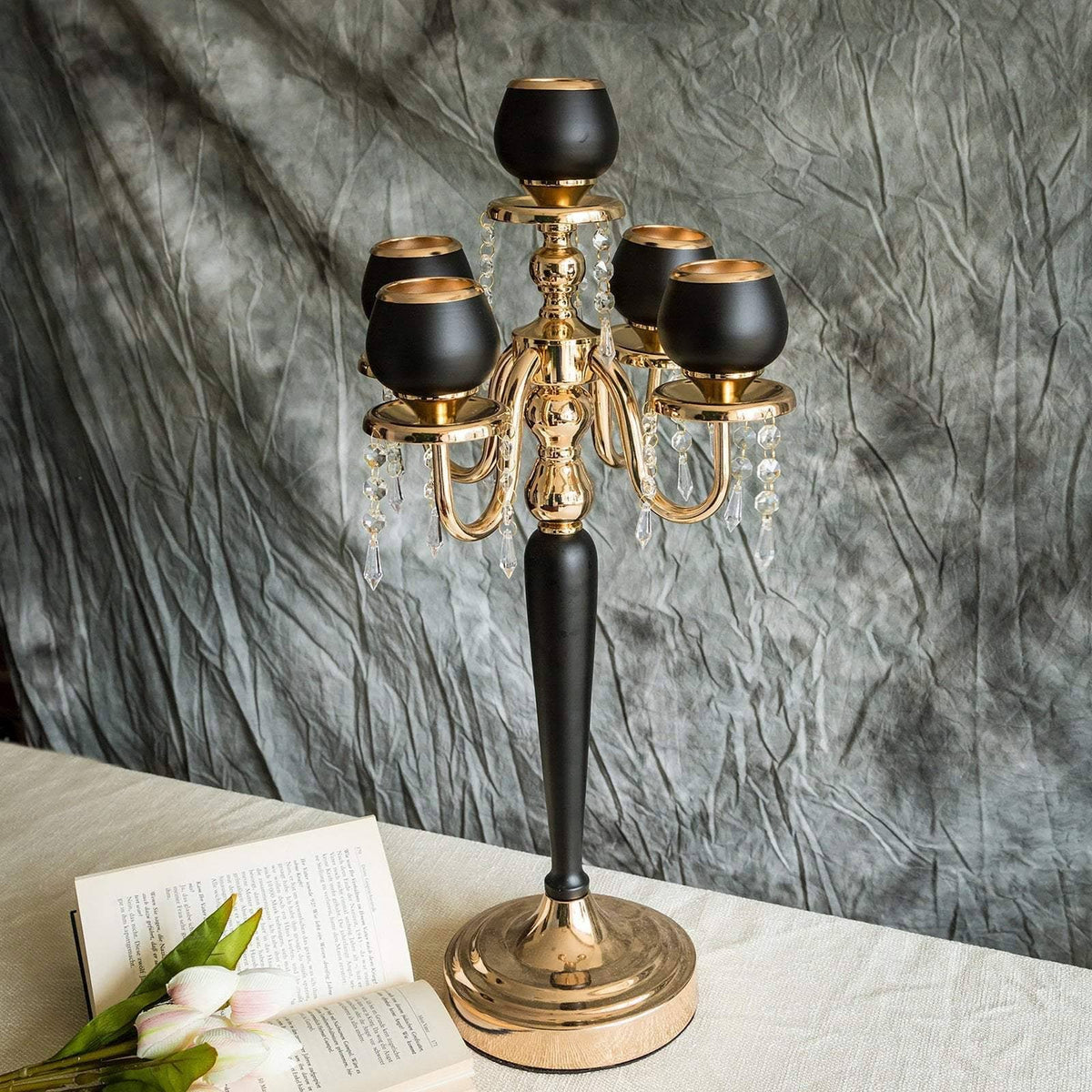 Gold and Black Metallic Candelabra Candle Holder C43417
