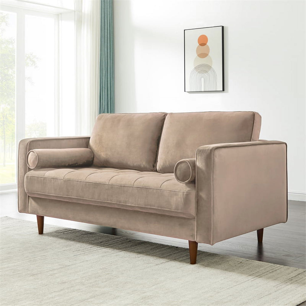 Mid-Century Velvet Loveseat in Brown Taupe D497635
