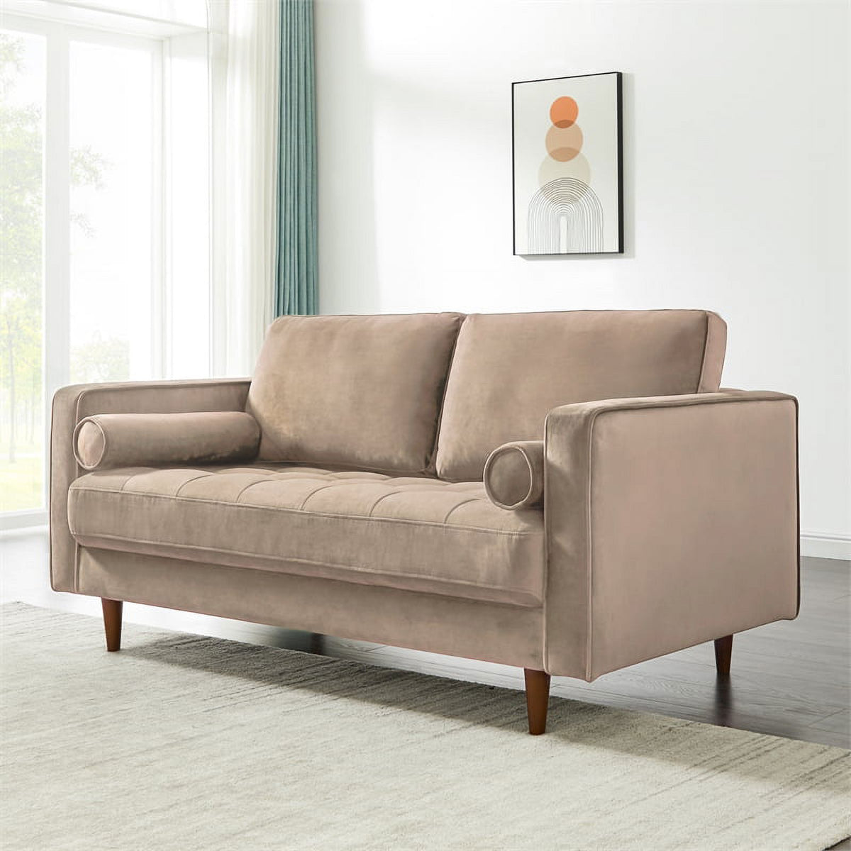 Mid-Century Velvet Loveseat in Brown Taupe D497635