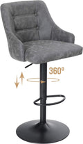 Grey PU Leather Adjustable Swivel Bar Stool with Padded Back and Black Chromed Metal Base S10257