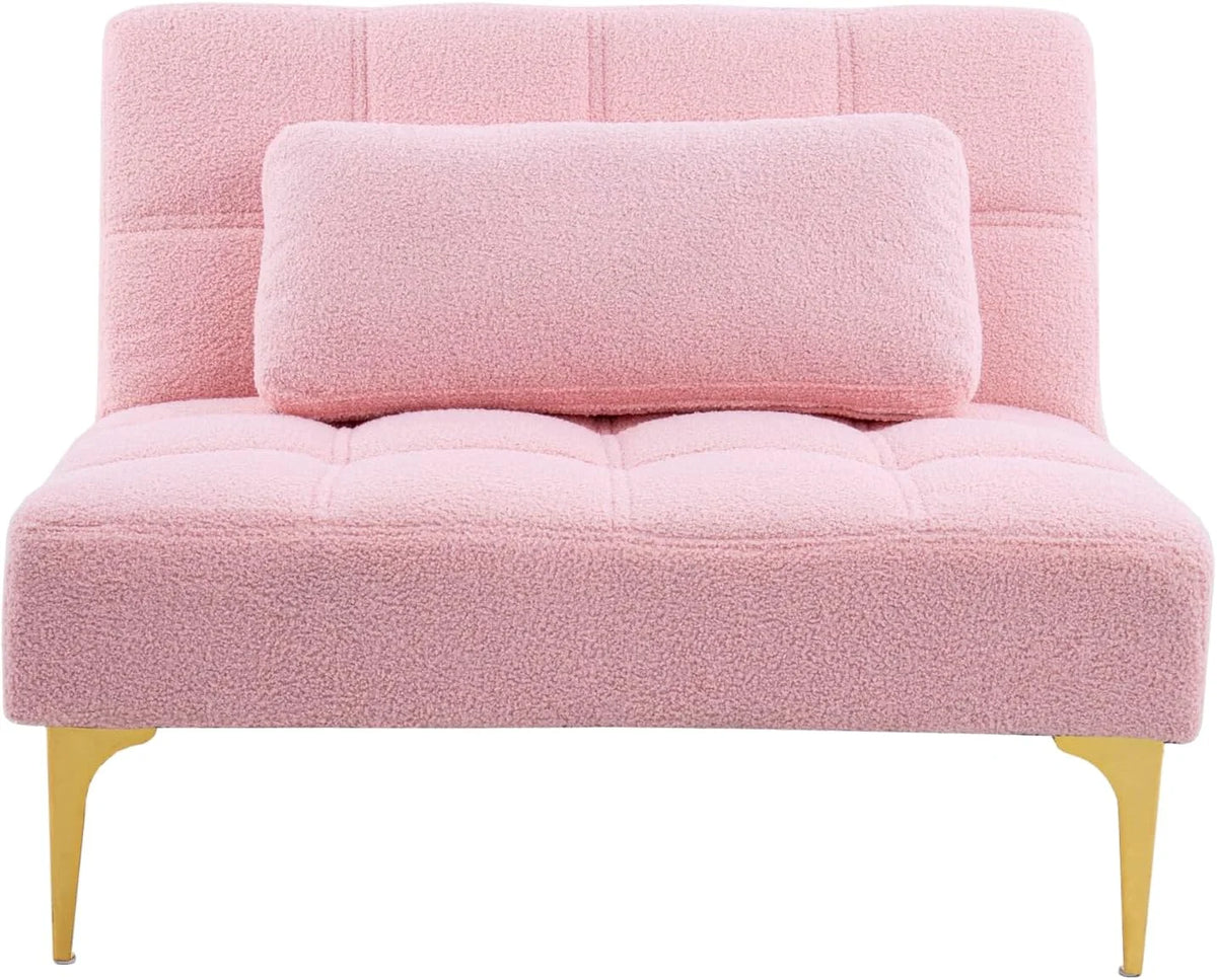 Pink Teddy Fabric Convertible Sofa Bed E48370