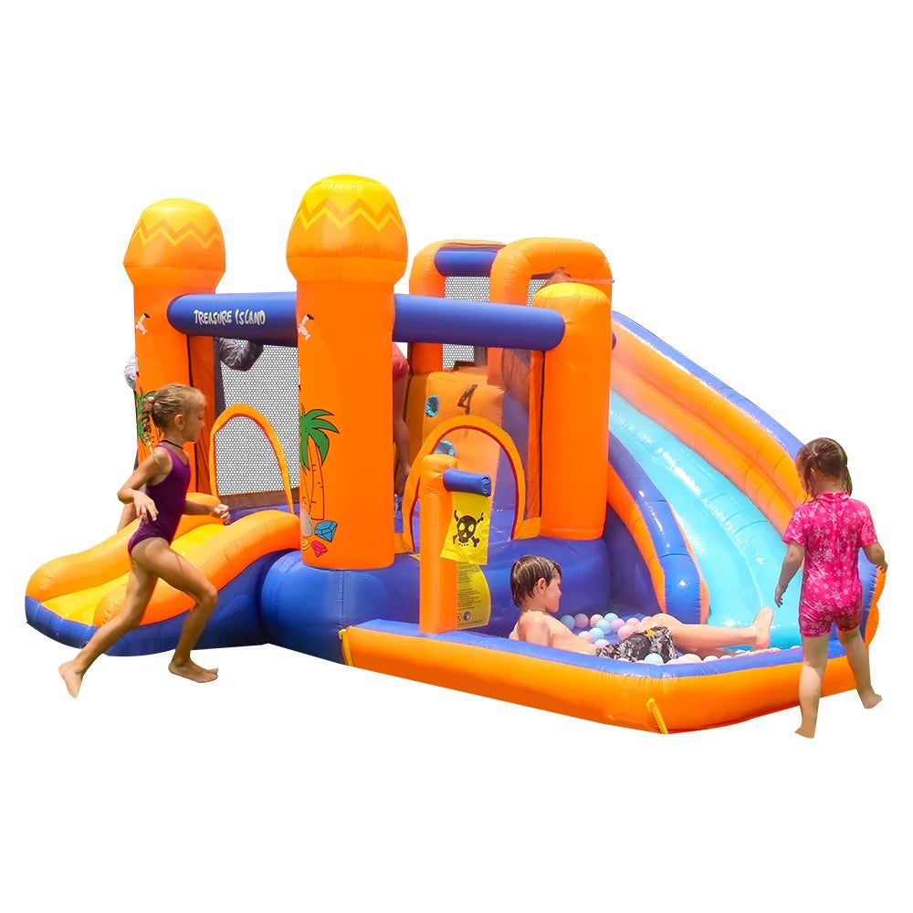 Inflatable Bounce House with 450W Blower, Stakes, Water Sprinkler, Splash Pool G9979