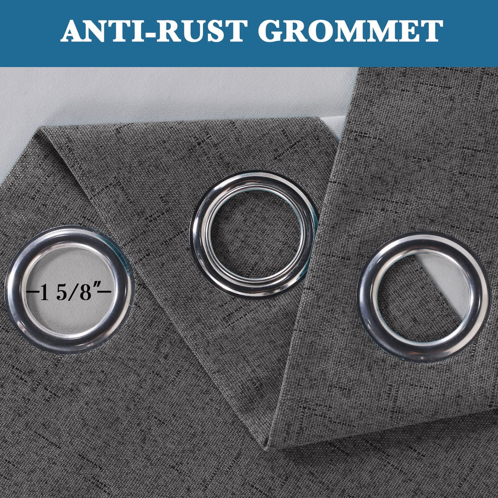 Grey Linen Grommet Top Blackout Curtains, 1 Pair, 52 X 108 Inch J366