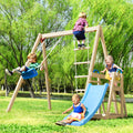 Wooden Swing Set with Slide and Climbing Rope F801415