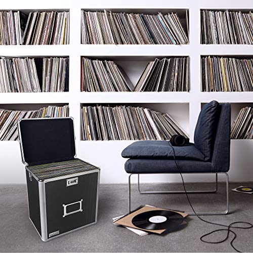 Locking Vinyl Record Storage Box 50 Album Holder Black S9425