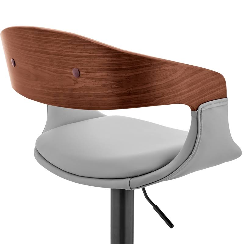 Gray Faux Leather and Walnut Wood Bar Stool with Black Base X675