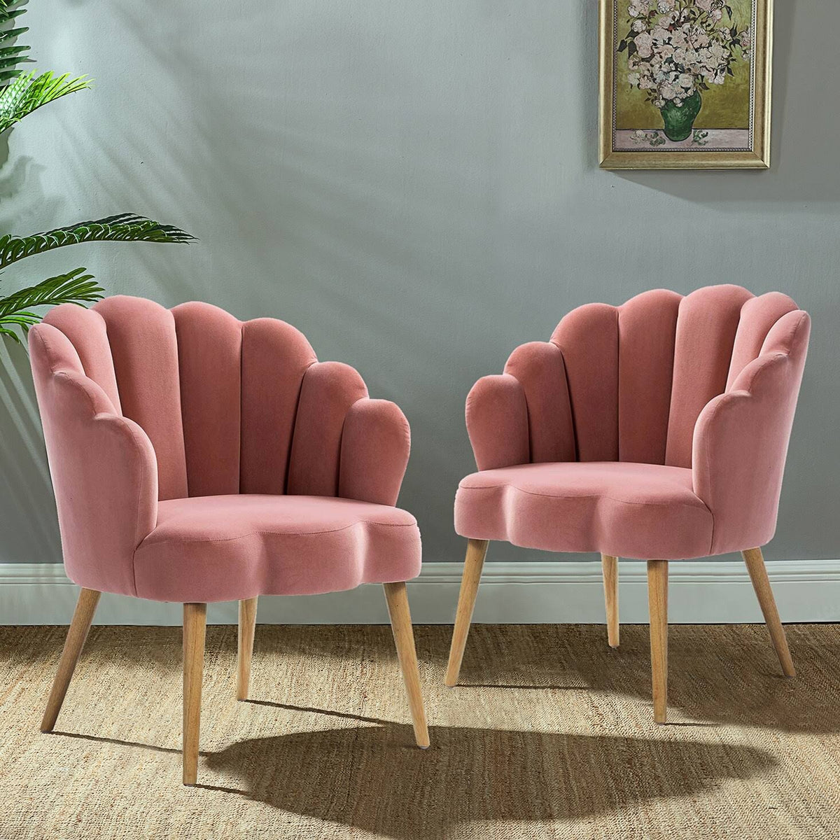 Pink Scalloped Velvet Arm Chair Set of 2 T4070