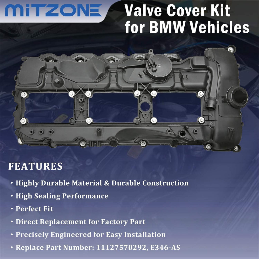 N55 Engine Valve Cover with Gasket Bolts Kit & Oil Cap V56321