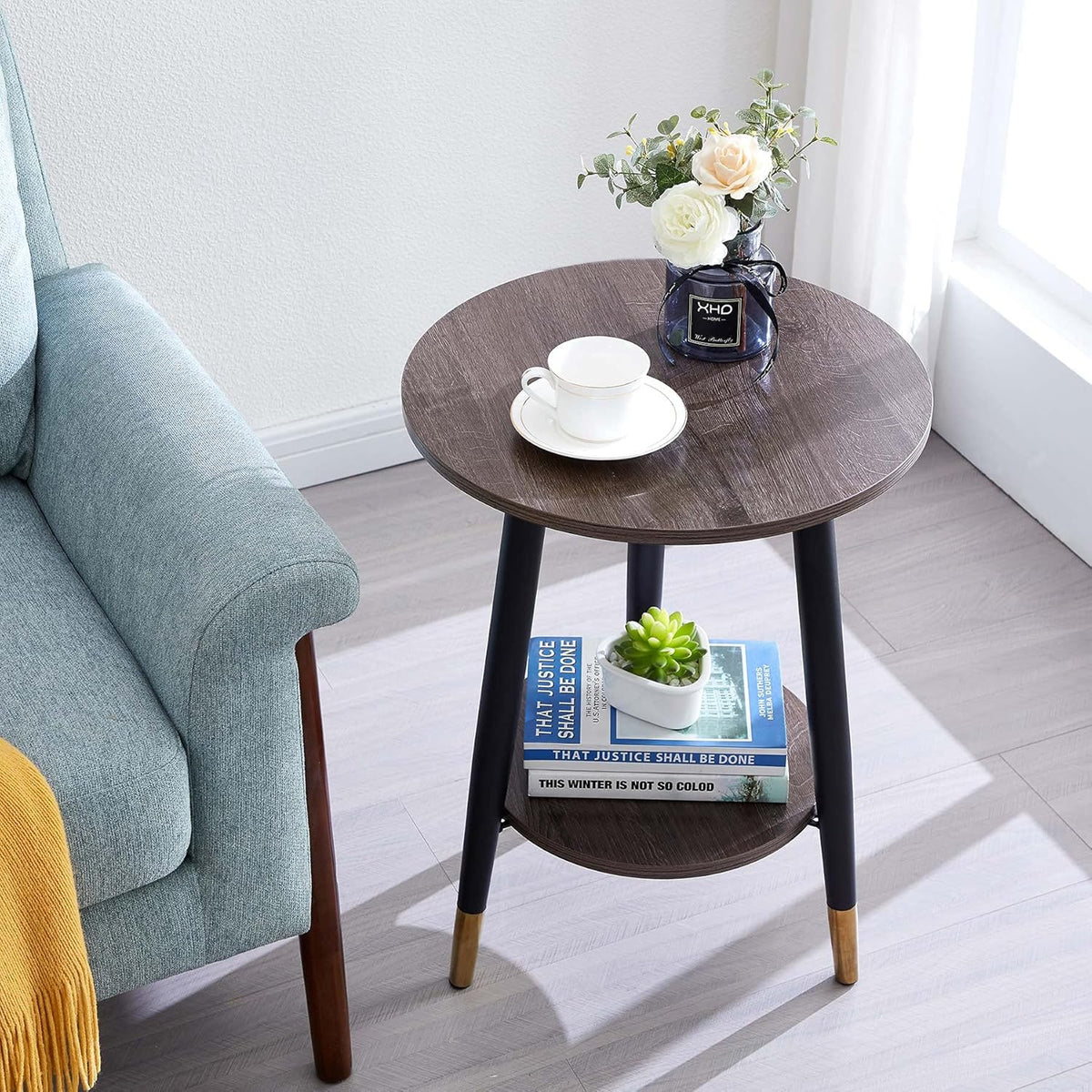 White Marble 2-Tier Metal Nightstand R8000