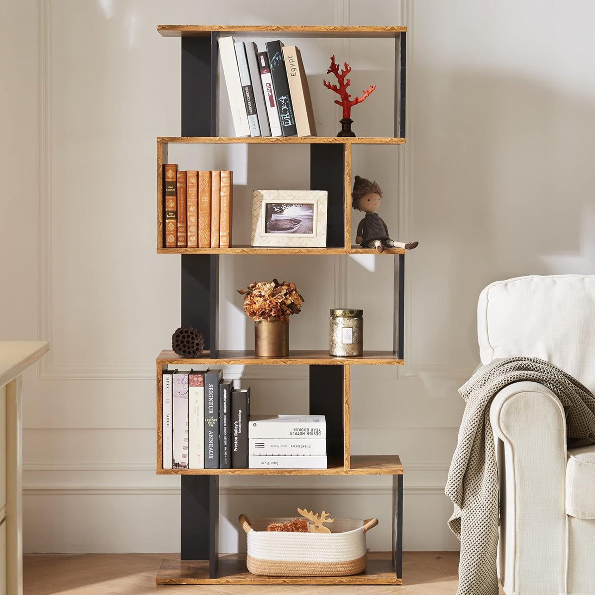 5-Tier Geometric Wooden Bookshelf A61426