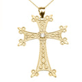 14K Yellow Gold Armenian Cross Pendant Necklace with 16" chain Y965