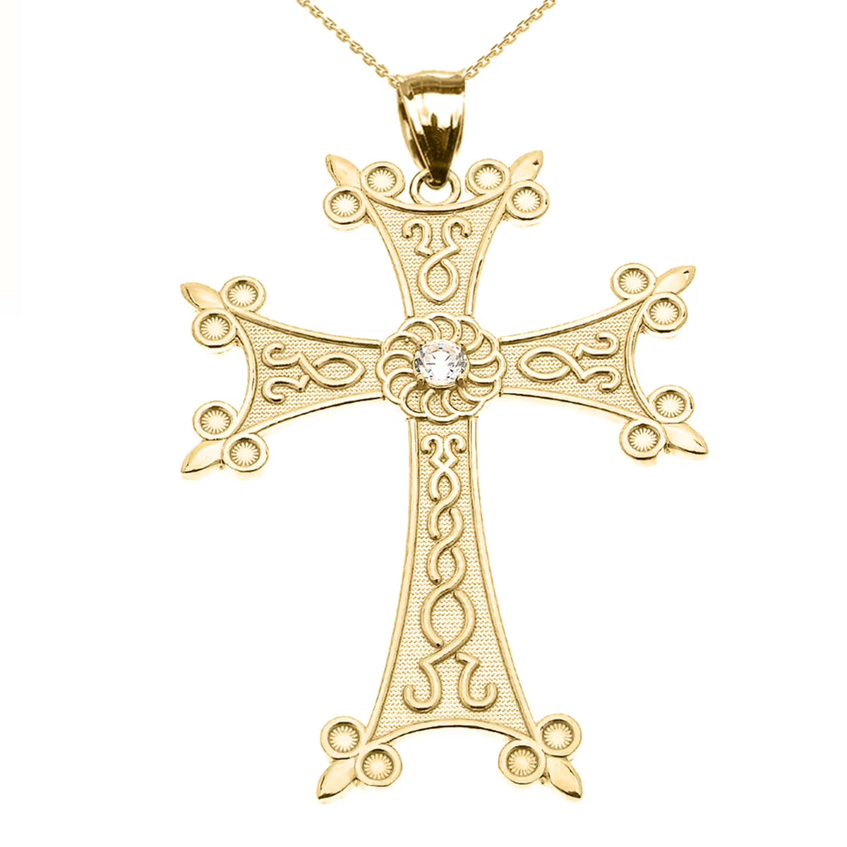 14K Yellow Gold Armenian Cross Pendant Necklace with 16" chain Y965