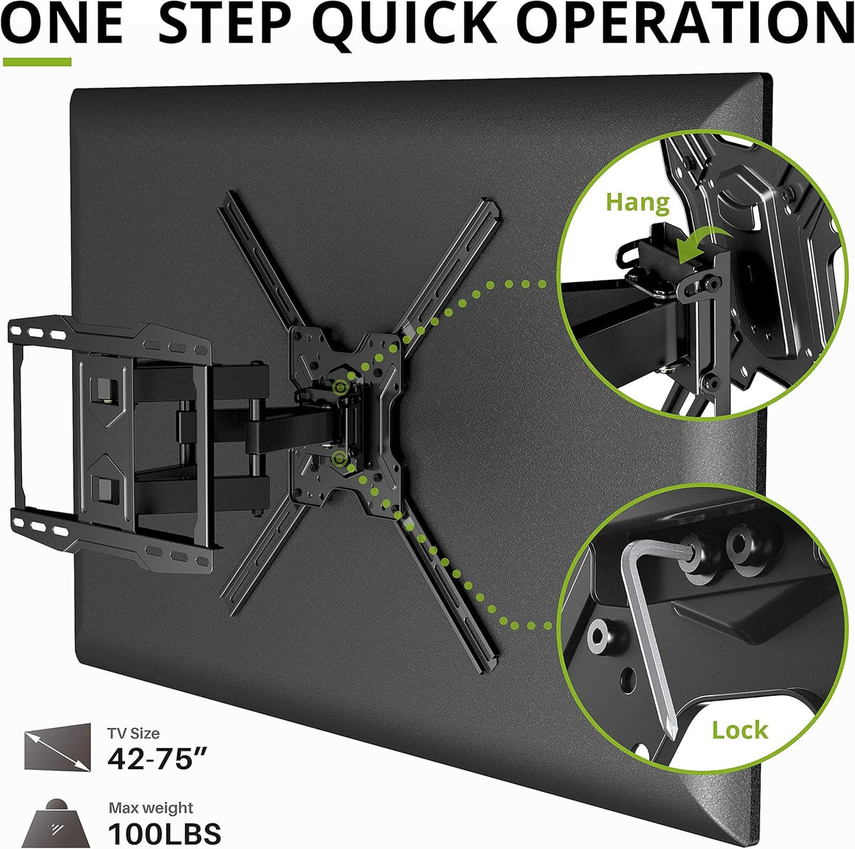 Full Motion TV Wall Mount Dual Articulating Arms, Max VESA 600x400mm, 100lbs, Pack of 2 M652463